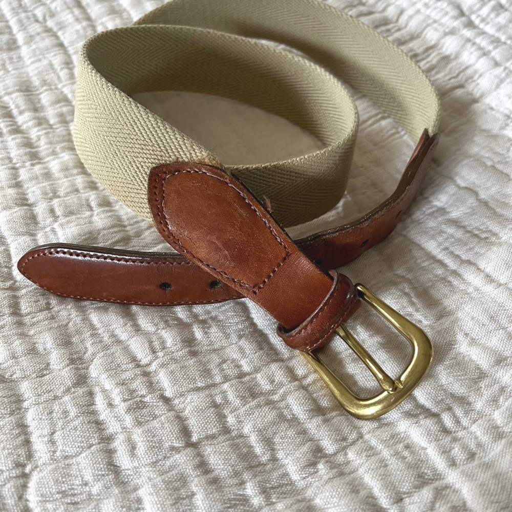 Vintage Coach Leather & Canvas Brass Buckle Belt 40